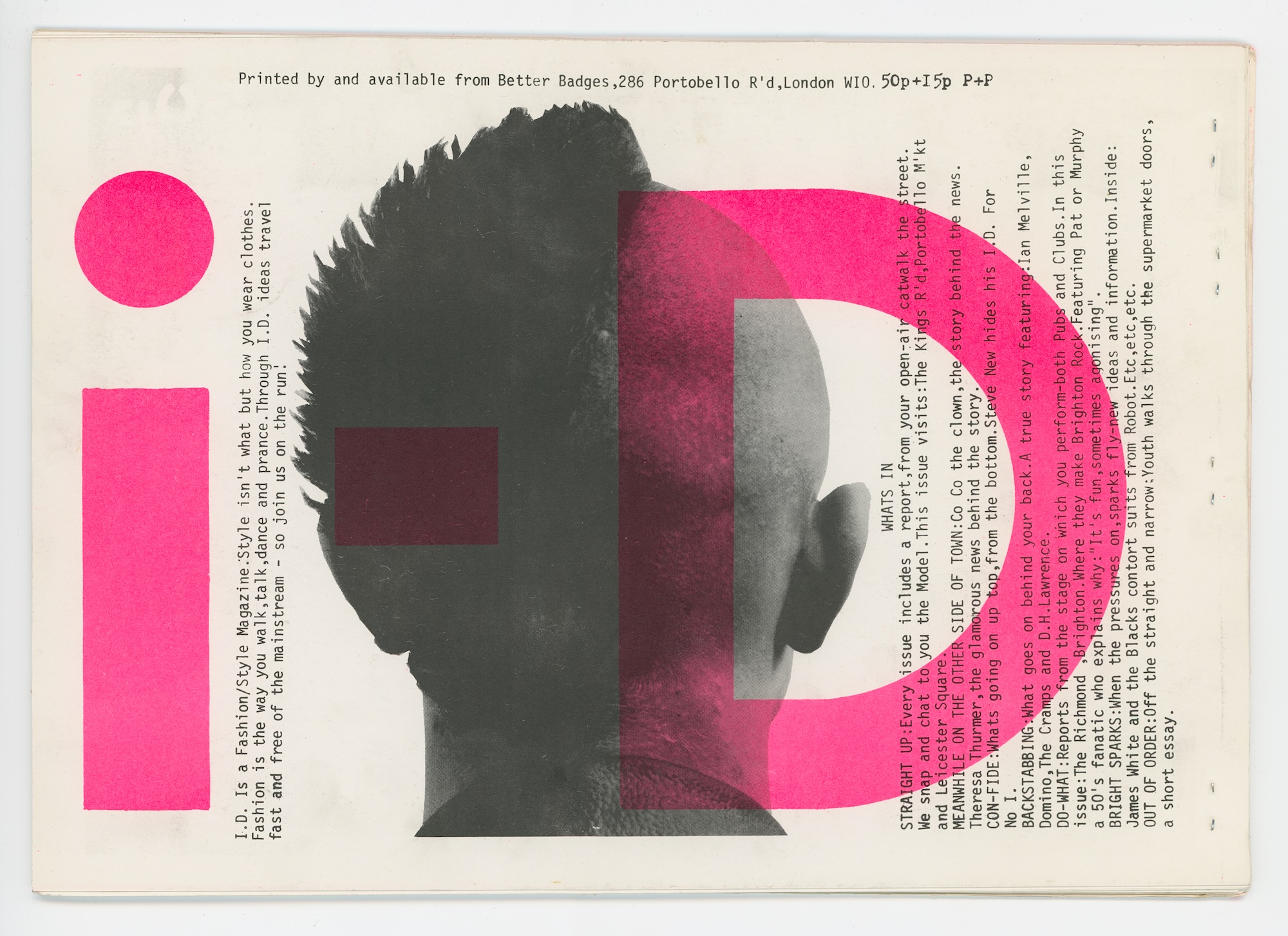Back cover, i-D, no. 1, 1980. Design Museum Collection. Photo courtesy of the Design Museum Back cover, i-D, no. 1, 1980. Design Museum Collection. Photo courtesy of the Design Museum